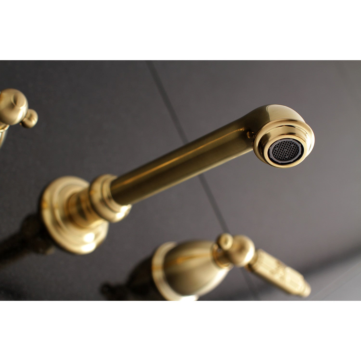Kingston Tulare KS7127GL - Georgian Double-Handle 3-Hole Wall Mount Bathroom Faucet, Brushed Brass — thumbnail 3